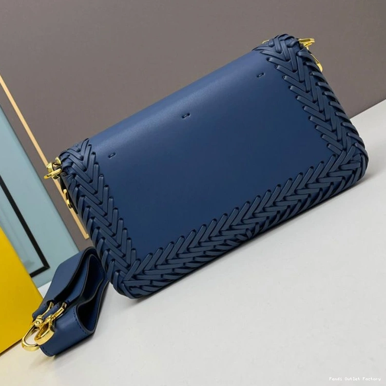 Cheap HOT Bag In Fendi Blue Leather Medium Stitching Baguette 0723